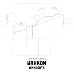Wahkon Minnesota. US street map with black and white lines.
