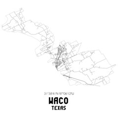 Waco Texas. US street map with black and white lines.