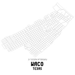 Waco Texas. US street map with black and white lines.