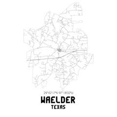 Waelder Texas. US street map with black and white lines.