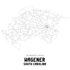Wagener South Carolina. US street map with black and white lines.
