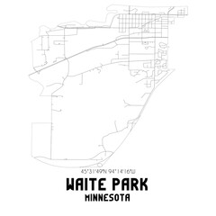 Waite Park Minnesota. US street map with black and white lines.