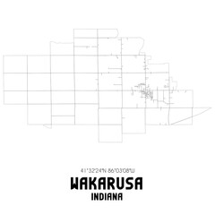 Wakarusa Indiana. US street map with black and white lines.