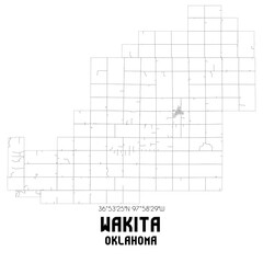 Wakita Oklahoma. US street map with black and white lines.