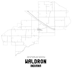 Waldron Indiana. US street map with black and white lines.