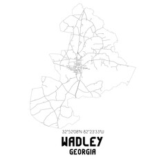 Wadley Georgia. US street map with black and white lines.