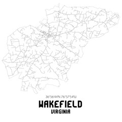 Wakefield Virginia. US street map with black and white lines.