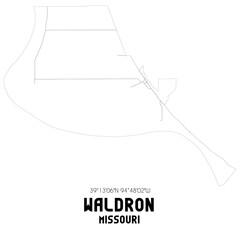 Waldron Missouri. US street map with black and white lines.