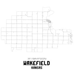 Wakefield Kansas. US street map with black and white lines.