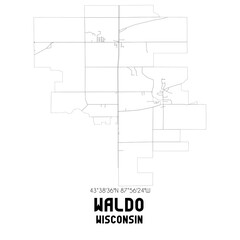 Waldo Wisconsin. US street map with black and white lines.