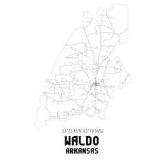 Waldo Arkansas. US street map with black and white lines.