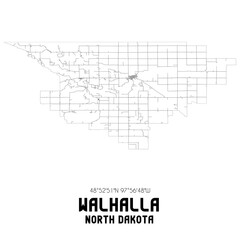 Walhalla North Dakota. US street map with black and white lines.