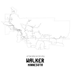 Walker Minnesota. US street map with black and white lines.