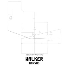 Walker Kansas. US street map with black and white lines.