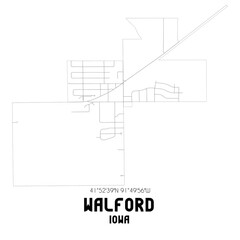Walford Iowa. US street map with black and white lines.