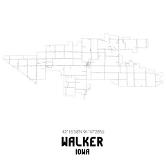 Walker Iowa. US street map with black and white lines.