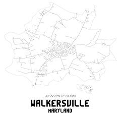 Walkersville Maryland. US street map with black and white lines.