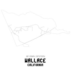 Wallace California. US street map with black and white lines.
