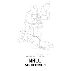 Wall South Dakota. US street map with black and white lines.