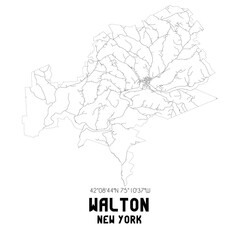 Walton New York. US street map with black and white lines.