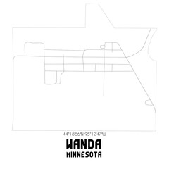 Wanda Minnesota. US street map with black and white lines.