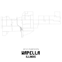 Wapella Illinois. US street map with black and white lines.