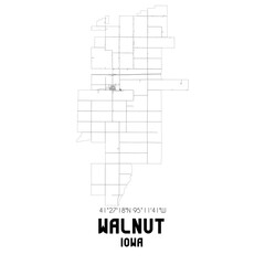 Walnut Iowa. US street map with black and white lines.