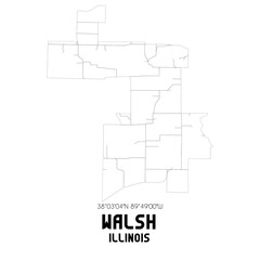 Walsh Illinois. US street map with black and white lines.