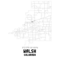 Walsh Colorado. US street map with black and white lines.