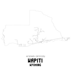 Wapiti Wyoming. US street map with black and white lines.