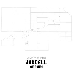 Wardell Missouri. US street map with black and white lines.