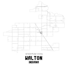 Walton Indiana. US street map with black and white lines.