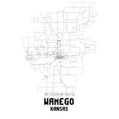 Wamego Kansas. US street map with black and white lines.