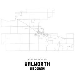 Walworth Wisconsin. US street map with black and white lines.