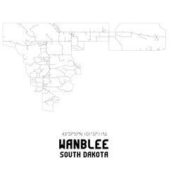 Wanblee South Dakota. US street map with black and white lines.