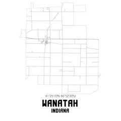 Wanatah Indiana. US street map with black and white lines.