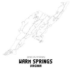 Warm Springs Virginia. US street map with black and white lines.
