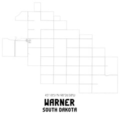 Warner South Dakota. US street map with black and white lines.