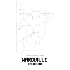 Wardville Oklahoma. US street map with black and white lines.