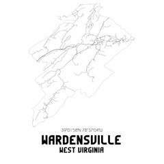 Wardensville West Virginia. US street map with black and white lines.