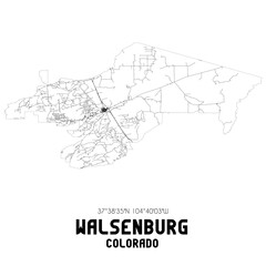 Walsenburg Colorado. US street map with black and white lines.