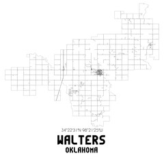 Walters Oklahoma. US street map with black and white lines.