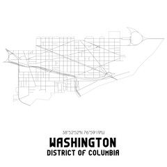 Washington District of Columbia. US street map with black and white lines.