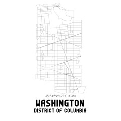 Washington District of Columbia. US street map with black and white lines.