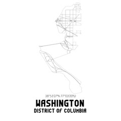 Washington District of Columbia. US street map with black and white lines.