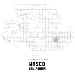 Wasco California. US street map with black and white lines.