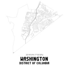 Washington District of Columbia. US street map with black and white lines.