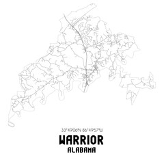Warrior Alabama. US street map with black and white lines.