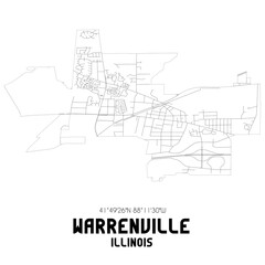 Warrenville Illinois. US street map with black and white lines.