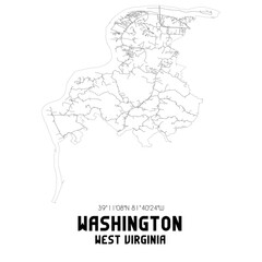 Washington West Virginia. US street map with black and white lines.